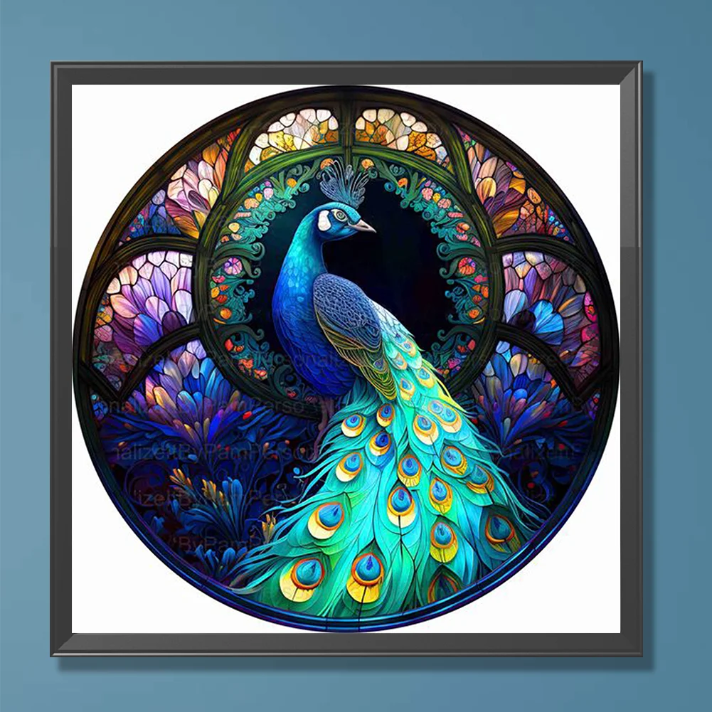 Diamond Painting - Full Round Drill - Stained Glass Peacock(30*30cm)
