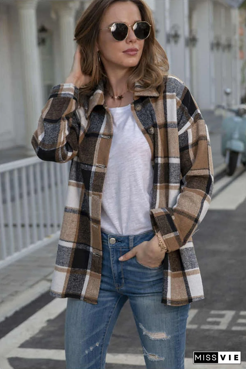 Fashion Regular Plaid Loose Shirt Coat