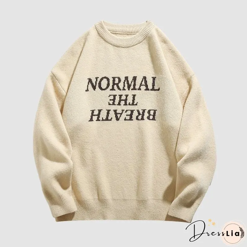 Solid Color Letter Jacquard Knit Sweater