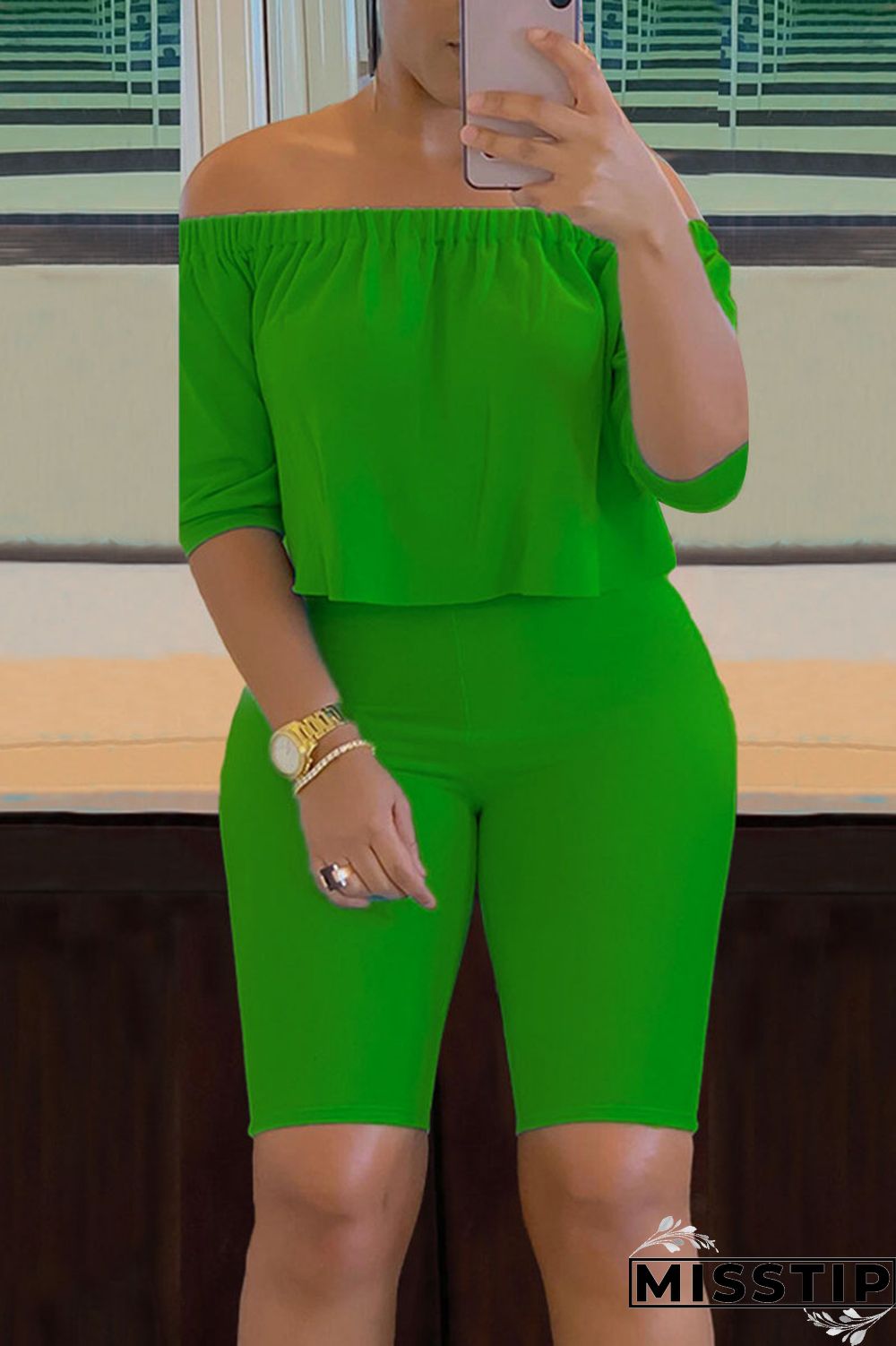 Pink Casual Solid Patchwork Off the Shoulder Three Quarter Two Pieces