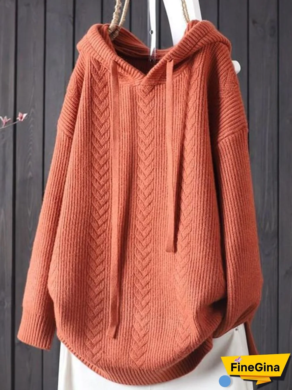 Women's Retro Literary Loose Casual Hooded Drawstring Pullover Sweater