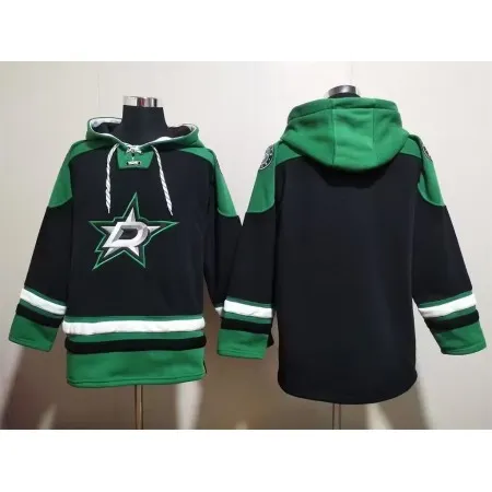 Men's Dallas Stars Blank Black Green Lace-Up Pullover Hoodie
