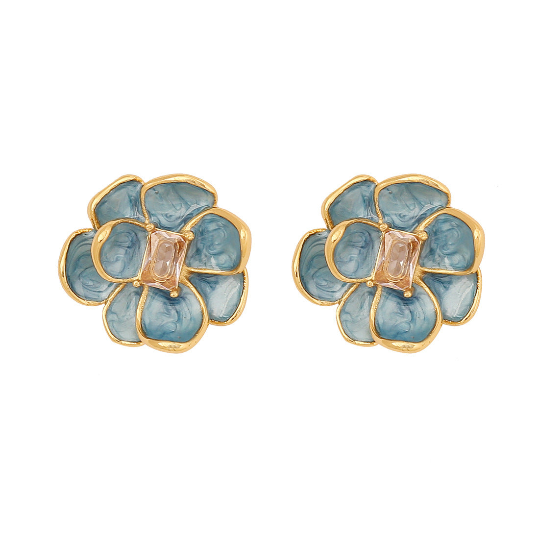 Retro Oil Drop Flower Earrings Stainless Steel Earrings E570