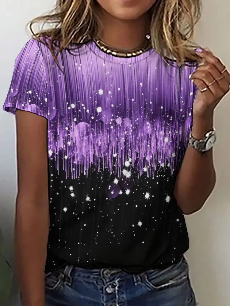 Printed Short Sleeve Casual T-shirt for  Women and Men Unisex Pattern Ray, Purple, Black