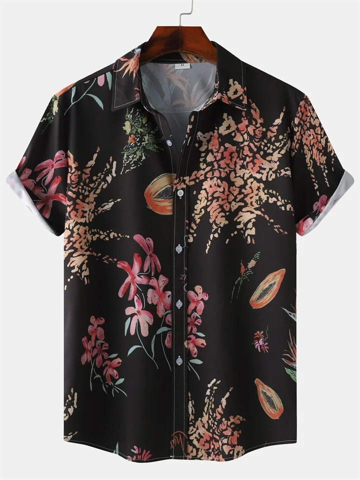 Men's Hawaiian Style Beach Lapel Print Men's Short Sleeved Shirt-JRSEE