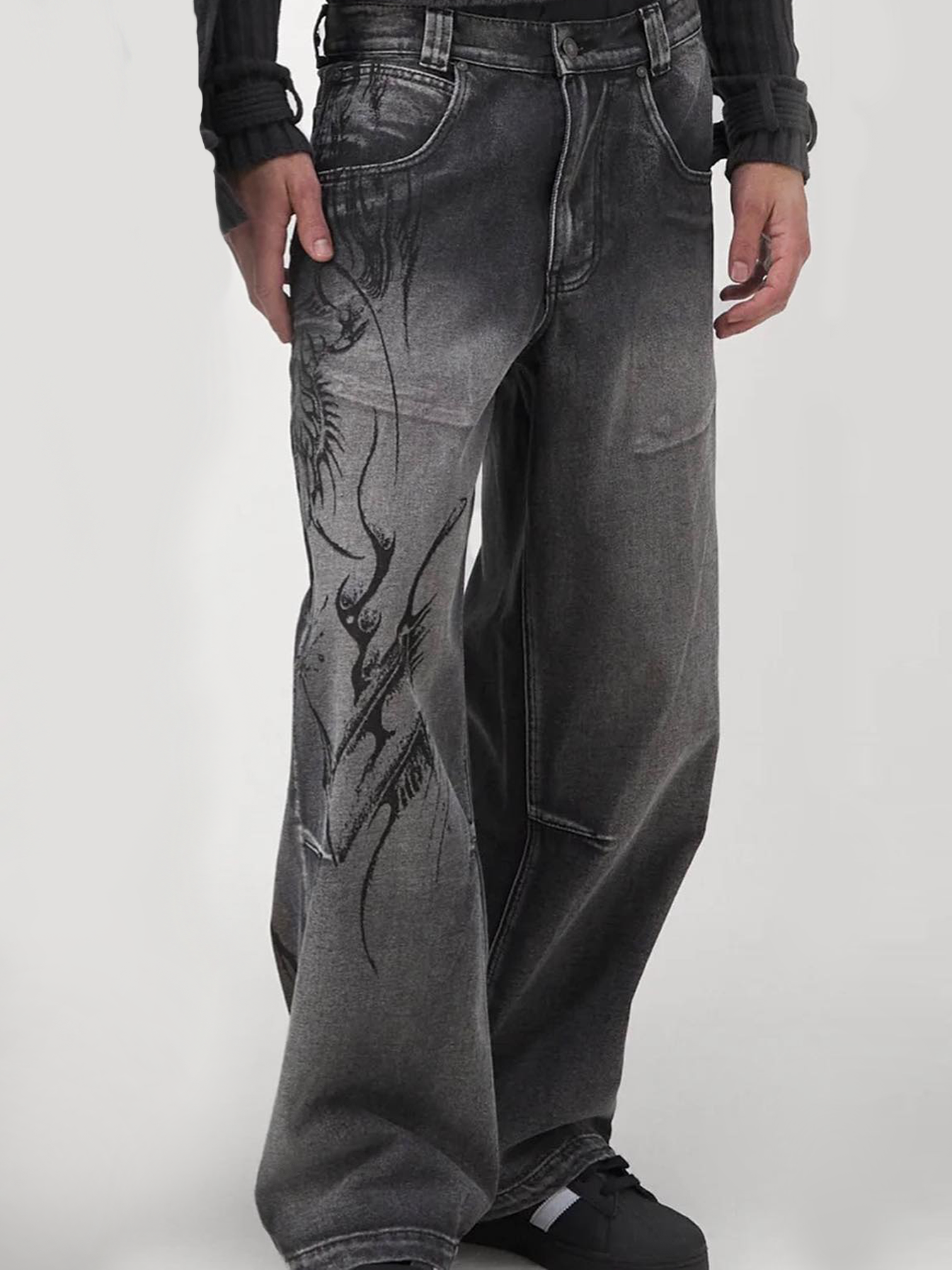 Shoptechwear Art Satanic Devil Wide Leg Baggy Jeans Denim