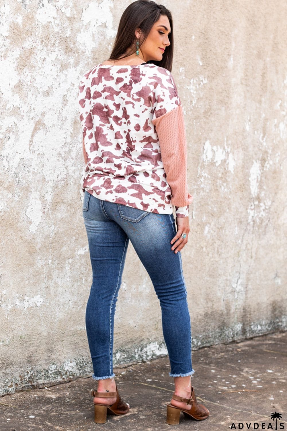 Brown Cow Contrast Asymmetrical Long Sleeve Top