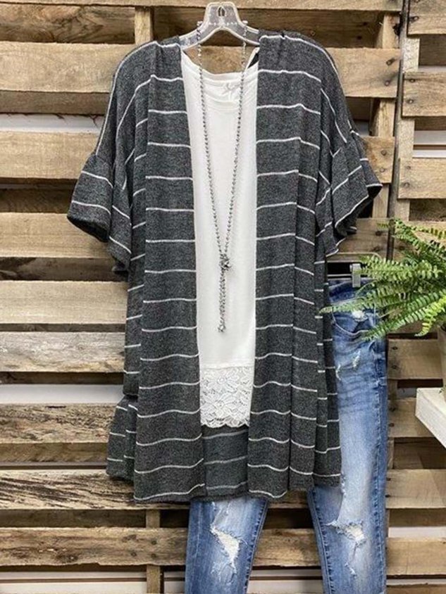 Cotton-Blend Short Sleeve Striped T-shirt