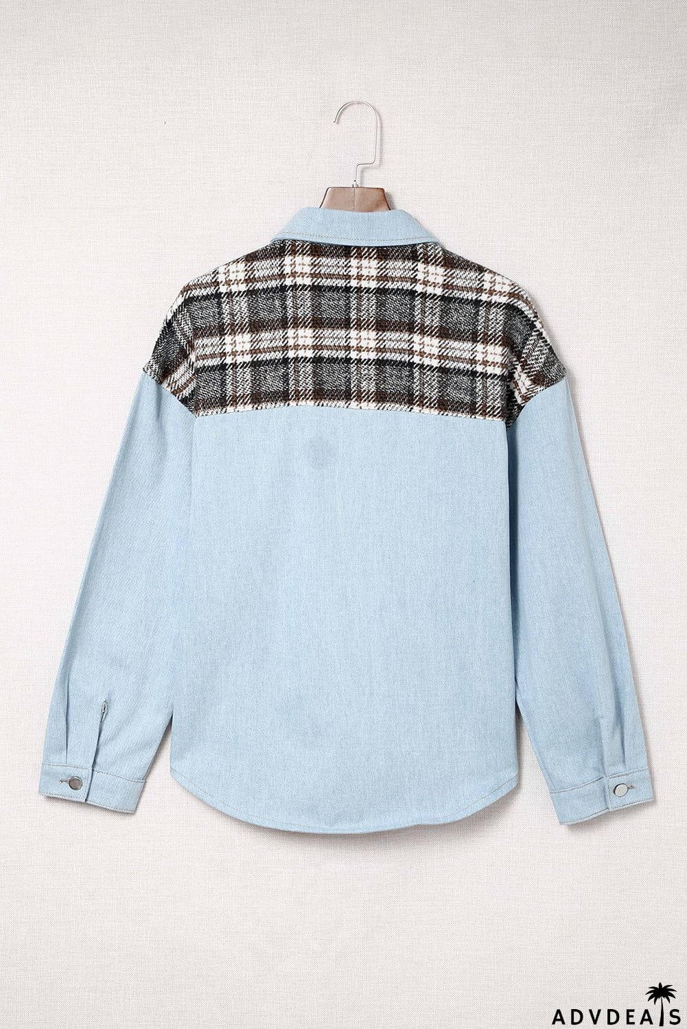 Plaid Patchwork Raw Hem Denim Jacket