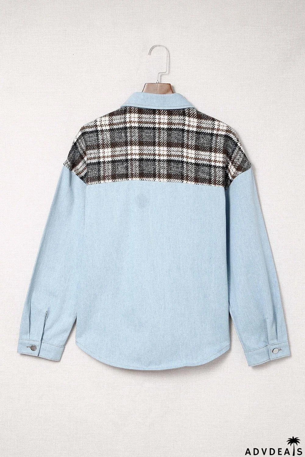 Plaid Patchwork Raw Hem Denim Jacket