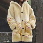 Lovely Fuzzy Pigs Gradient Cozy Hooded Cardigan - Image 4