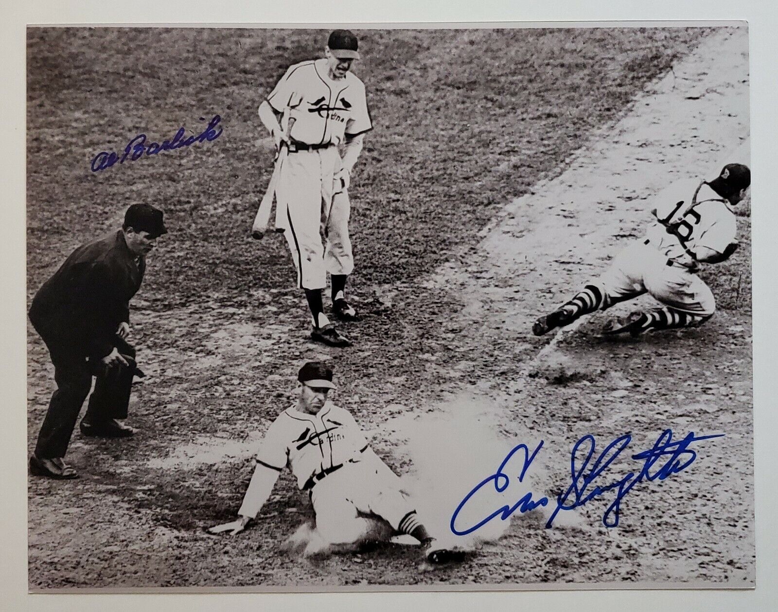 Enos Slaughter & Al Barlick Signed MAD DASH 11x14 Photo Poster painting St Louis Cardinals RAD