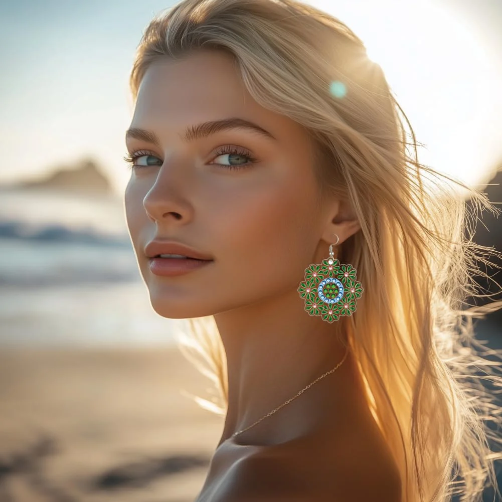 12 Pairs Pattern DIY Diamond Art Earrings Double Sided Diamond Painting Earrings