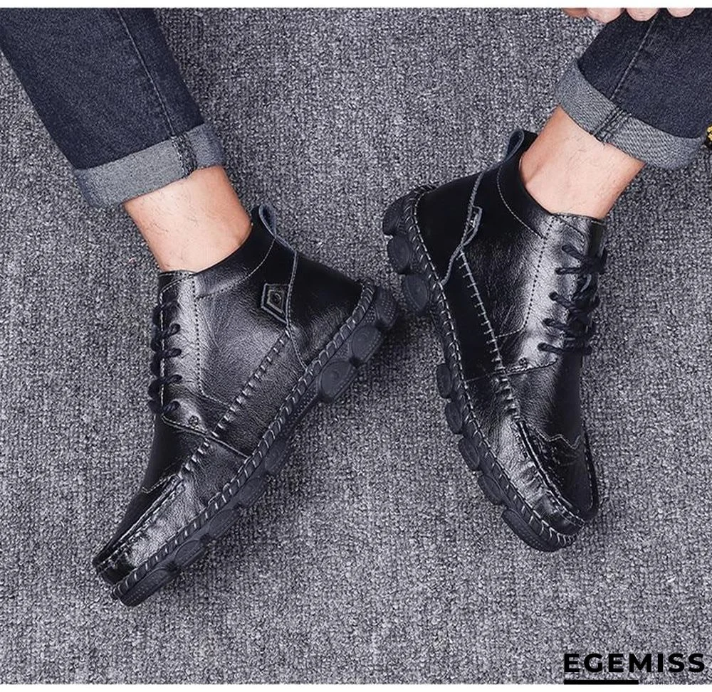 Cow Split Leather Men Boots Comfortable Boots Men Footwear Rubber Ankle Boots Men's Shoes | EGEMISS