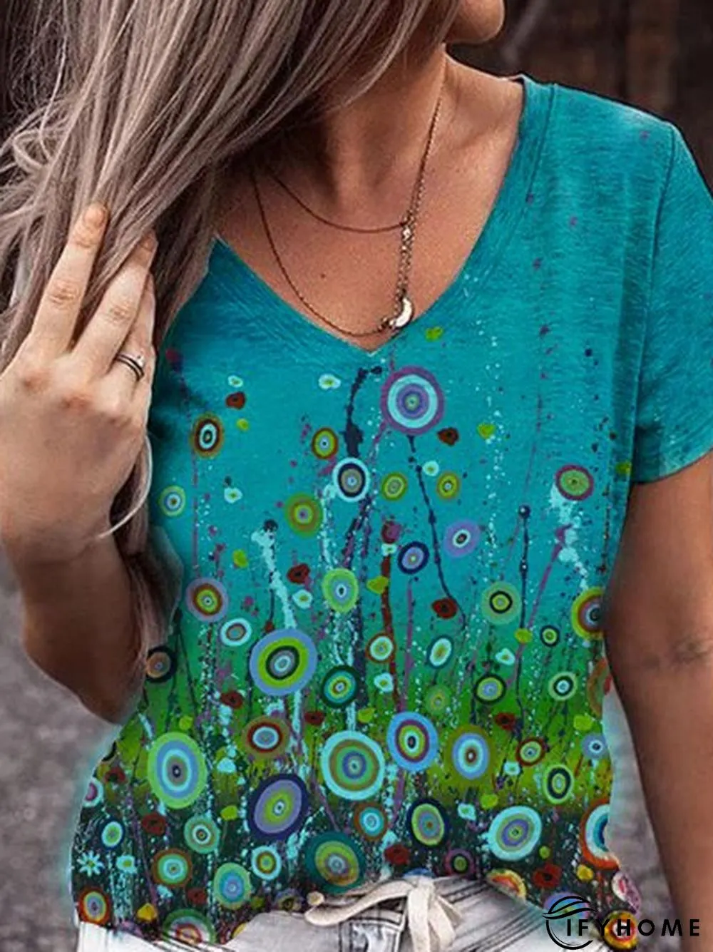 V Neck Vintage Short Sleeve T-shirt | IFYHOME