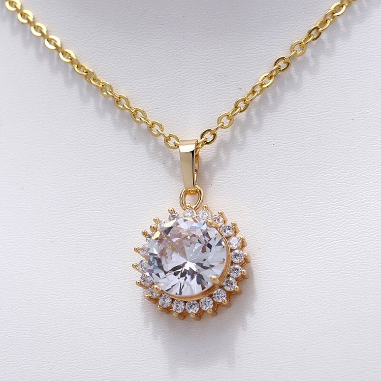 Gold Color Round Zircon CZ Necklaces Women Girls Gold Color Charm Pendant Necklace