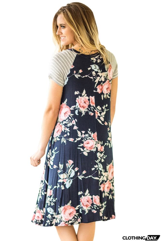 Backdrop Floral Print A-line Loose T-shirt Dress