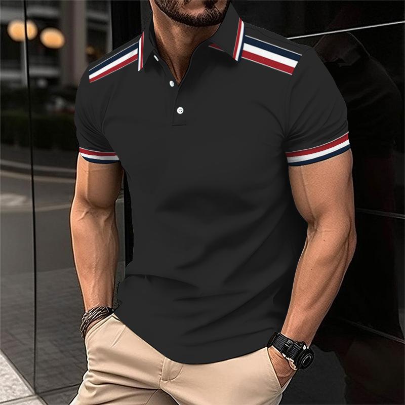 Men's Casual Striped Racing Short Sleeve Polo Shirt 56925296TO