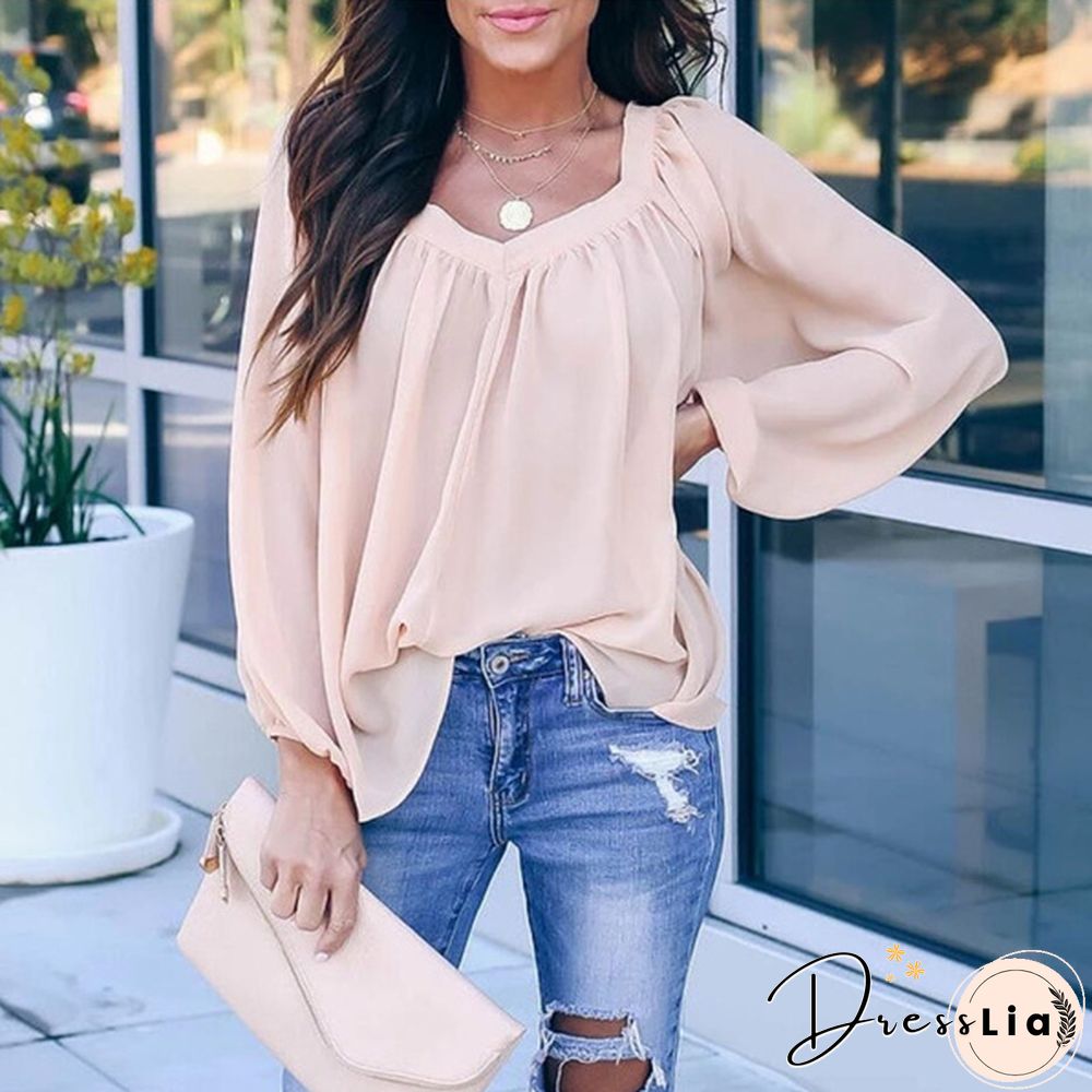 Plus Size XS-8XL Women's Fashion Clothes Pure Color Long Sleeve Shirts Elegant Ladies Casual V-neck Tops Spring and Autumn Bow-knot Lace Up Loose Chiffon Blouse