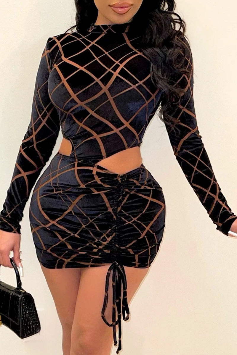 Sexy Patchwork Hollowed Out Half A Turtleneck Pencil Skirt Dresses