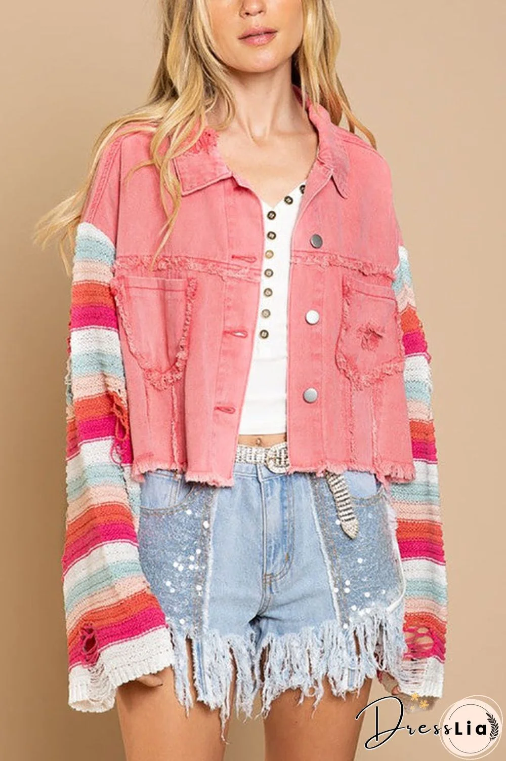 Crochet Sleeve Denim Crop Jacket