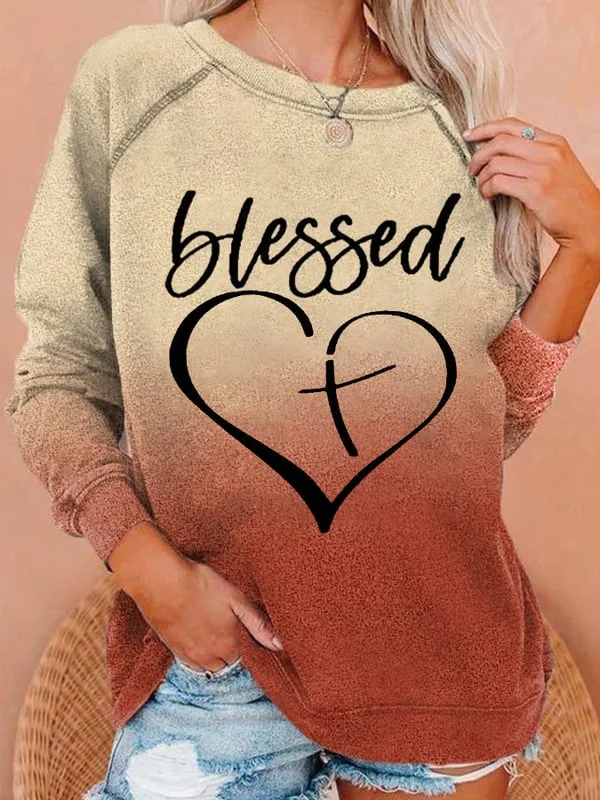 Women's Blessed Love Cross Print Sweatshirt