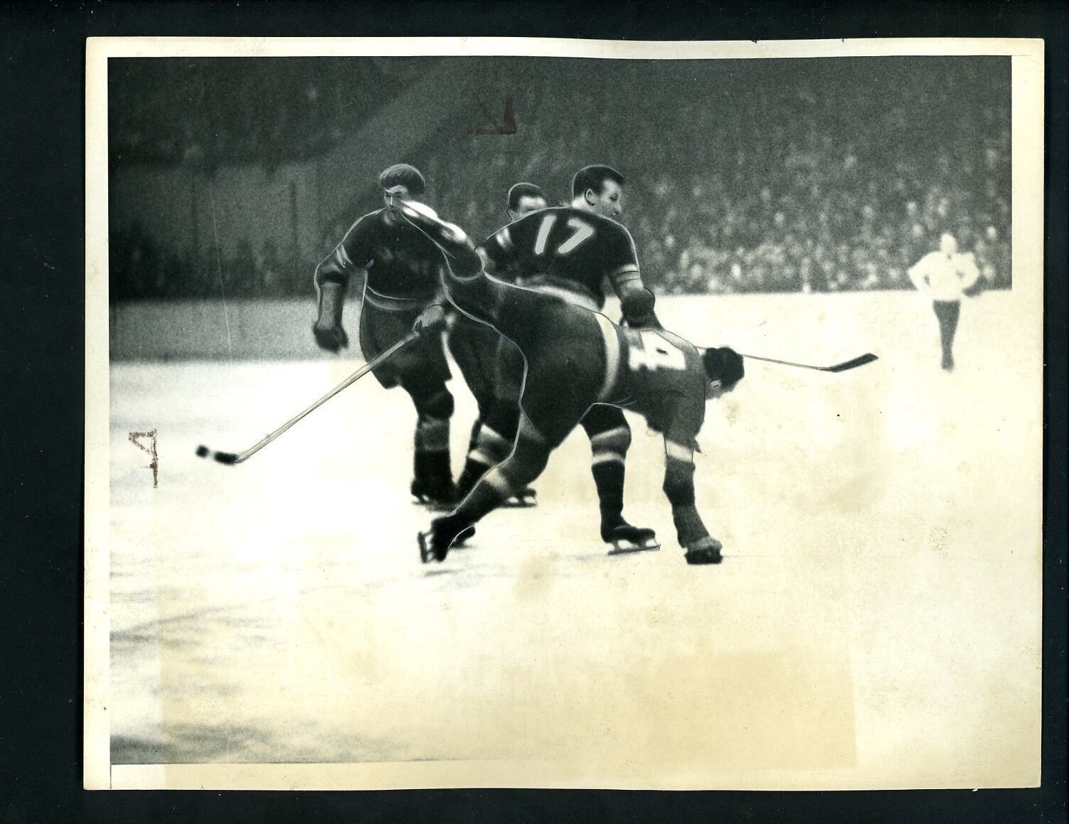 New York Rangers & Red Wings 1937 Type 1 Press Photo Poster painting Art Coulter Herbie Lewis