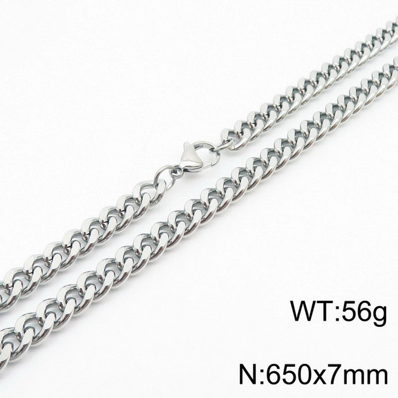 Fashion Simple Bracelet Stainless Steel Six-Sided Grinding Chain Choker Necklace