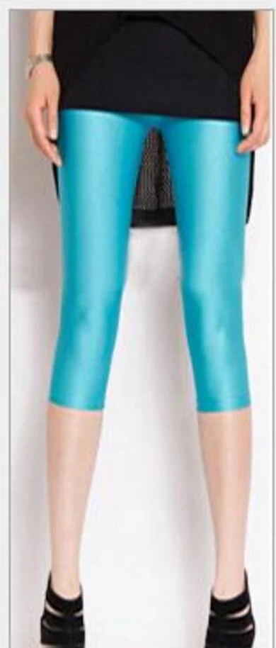 CUHAKCI Summer Fluorescent Shiny Leggings Women Spandex Shinny Pant Elasticity Casual Trousers High Waist Capris