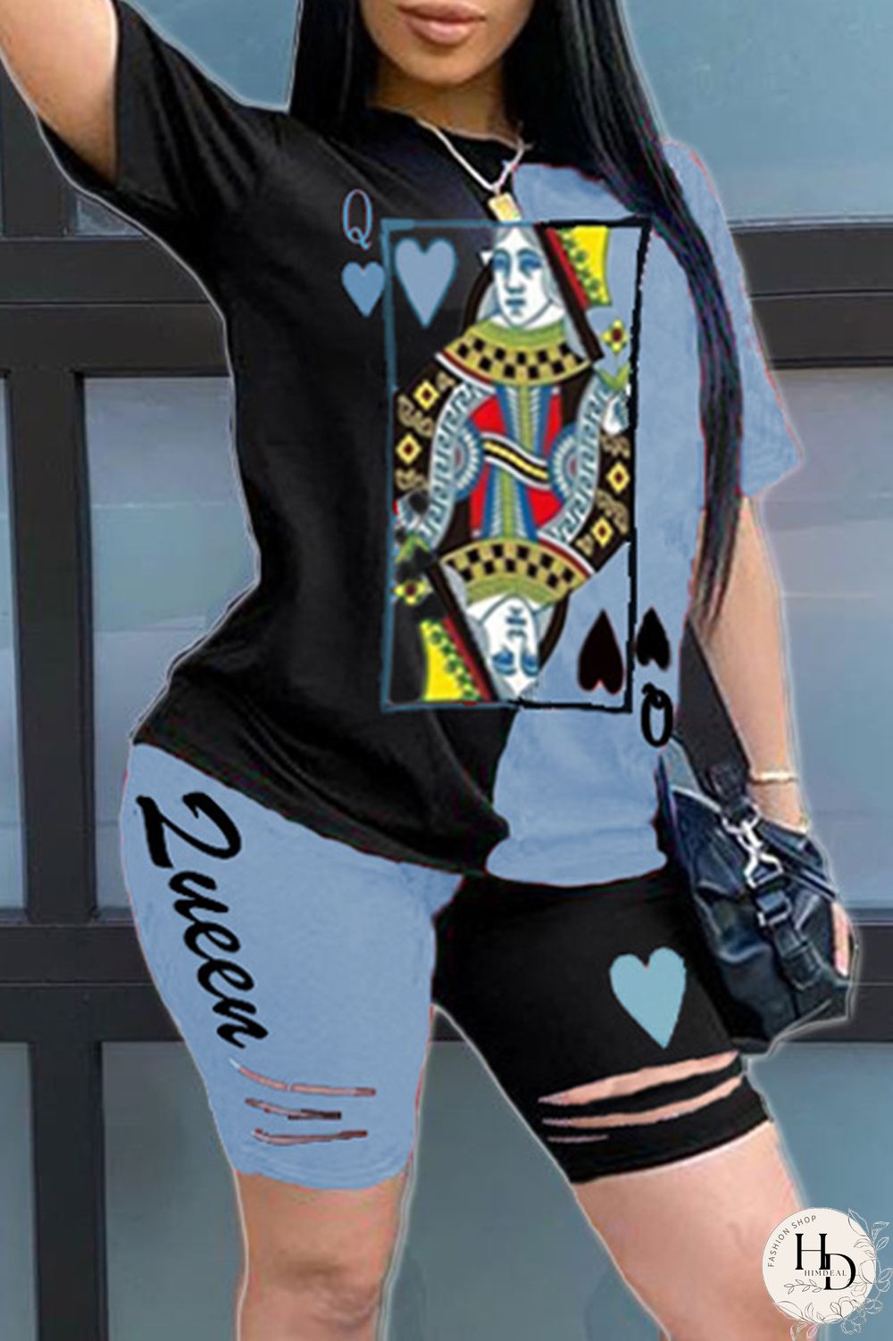 Black and red Fashion Casual Print Two Piece Suits O Neck Plus Size Two Pieces