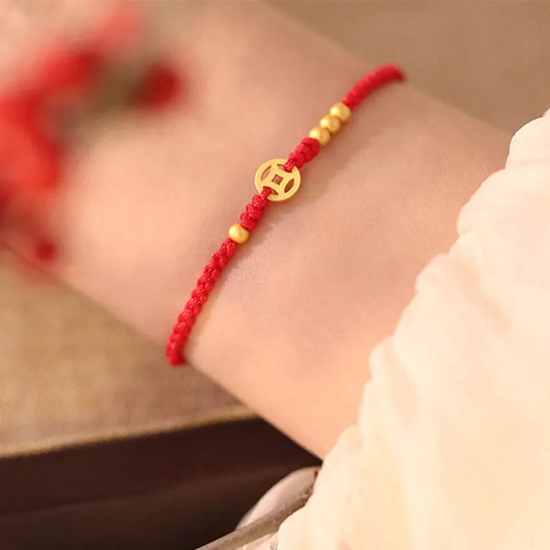 Copper Coin Braided Red String Bracelet