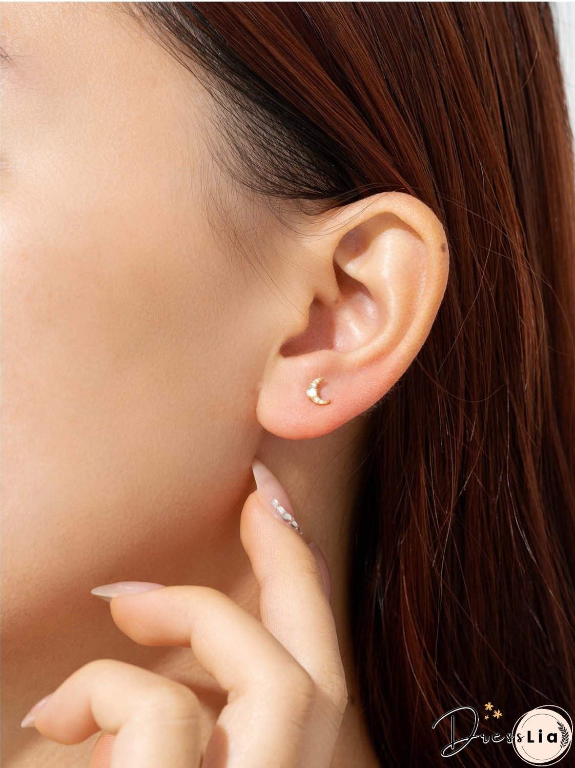 925 Sterling Silver Inlaid Zircon Moon Earrings