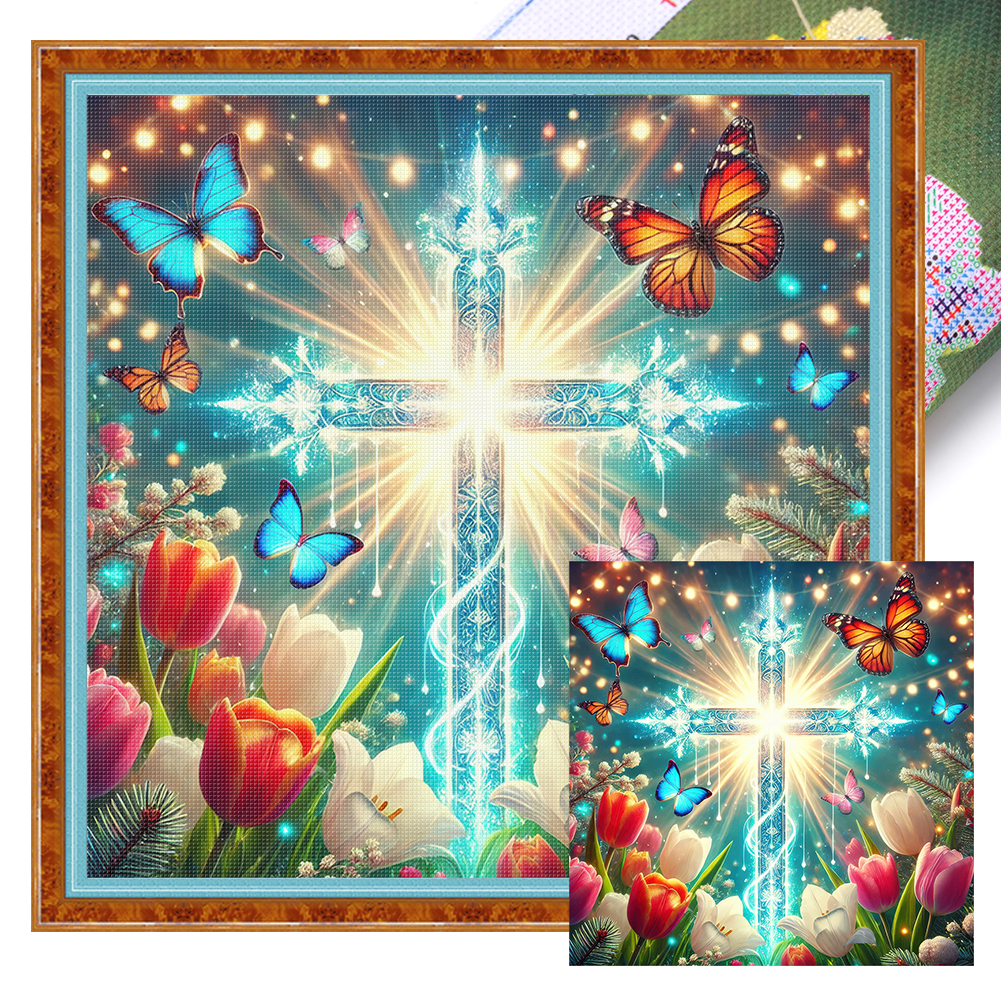 Tulip Cross Full 11CT Pre-stamped Canvas(40*40cm) Cross Stitch