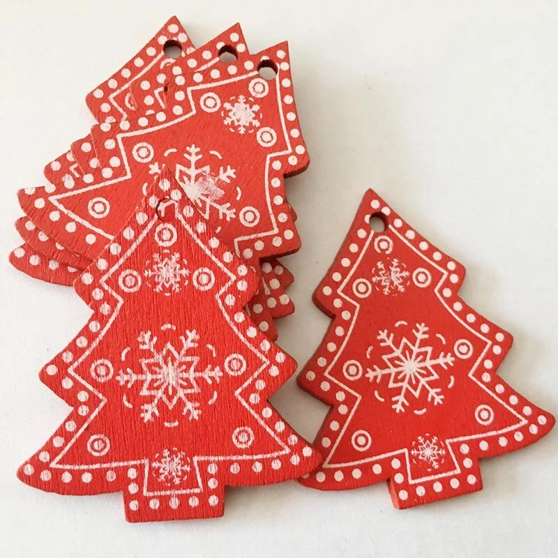 10Pcs 5cm Christmas Tree Wooden Pendants Ornaments Xmas Tree Hanging Ornament Christmas Decorations for Home New Year Gifts 2020