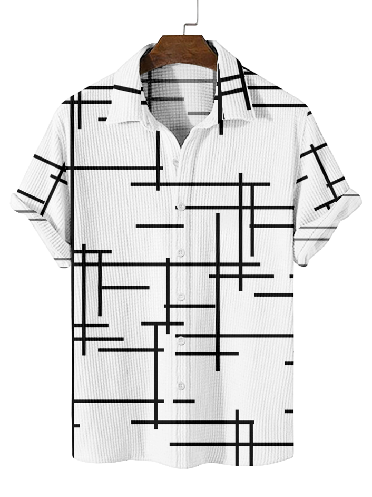 Men's Simple Geometry Pattern Short-Sleeved Shirt  0738