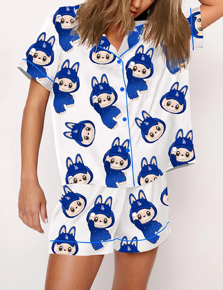 Women's LA Dodgers Baseball Labubu Print Pajama Set