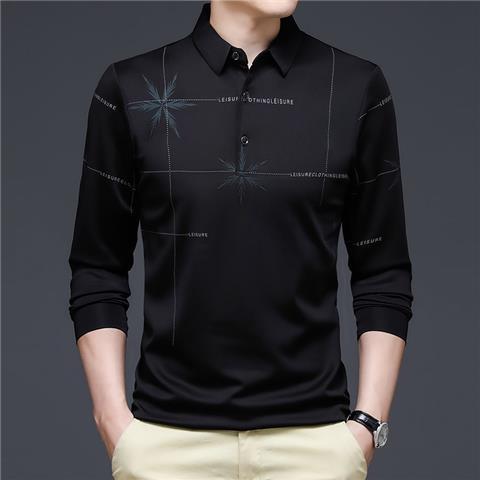 Gandisa Polo Long Sleeve Men's Turn-down Collar T-shirt Spring Summer Top Style Pullover V-Neck Tees Clothes Button Loose Print
