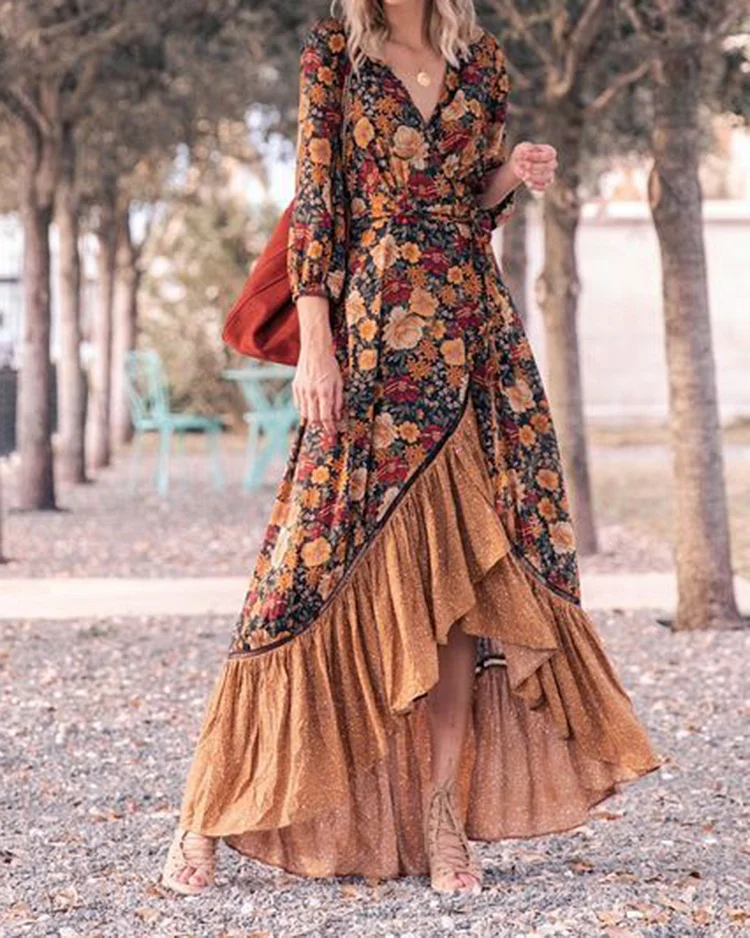 Women's Long Sleeve Printed Vintage Dress