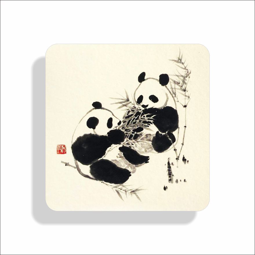 Chinese Brush Painting Panda Cute Little Greeting Cards Gift Folding Cards Cultural Creativity