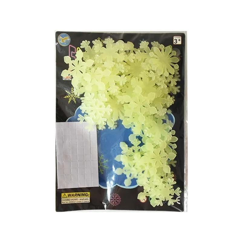 50pcs 3D Snowflake Luminous Wall Sticker Fluorescent Glow In The Dark Wall Decor for Home Kids Room Bedroom Christmas Decor