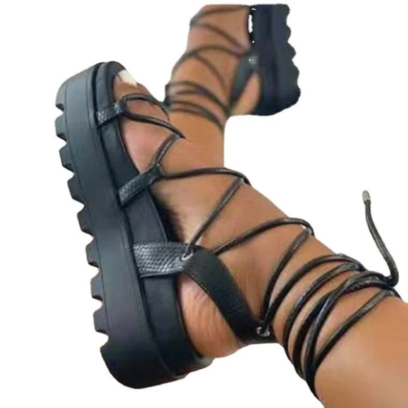Gladiator Sandals For Women 2022 Summer Woman Thick Bottom Platform Flats Women's Fashion Cross Strap Sandalias Female Shoes