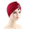 Plain Colors Pleated Knot Hat Rhinestone Pendant Cap