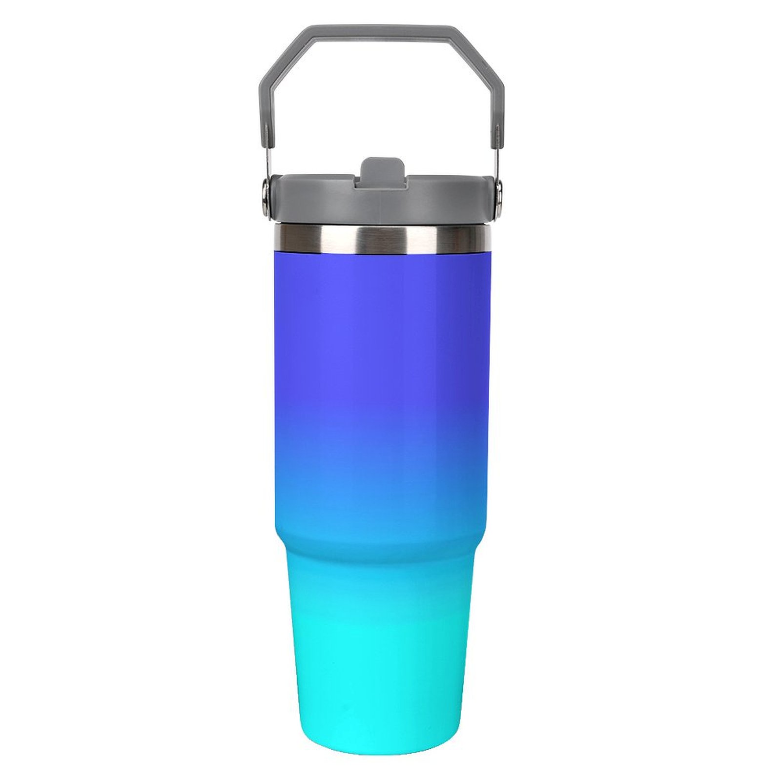 Neon Blue And Bright Neon Aqua Ombre Shade Color F Customize 30 Oz Tumbler with Handle Steel Water Bottle with Straw Mug