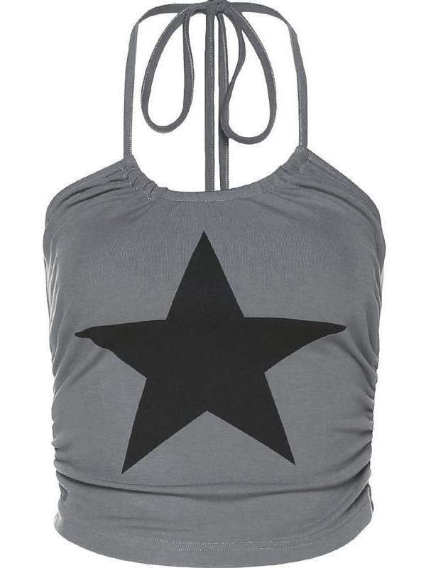 Vintage Star Halter Sleeveless Shirred Top