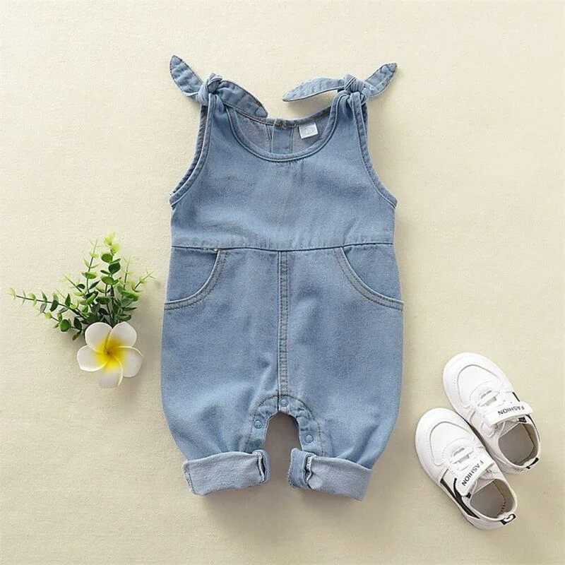 2020 Baby Summer Clothing Newborn Infant Baby Boy Baby Girl Clothes Denim Romper Jumpsuit Outfit Set Sleeveless Solid Overall