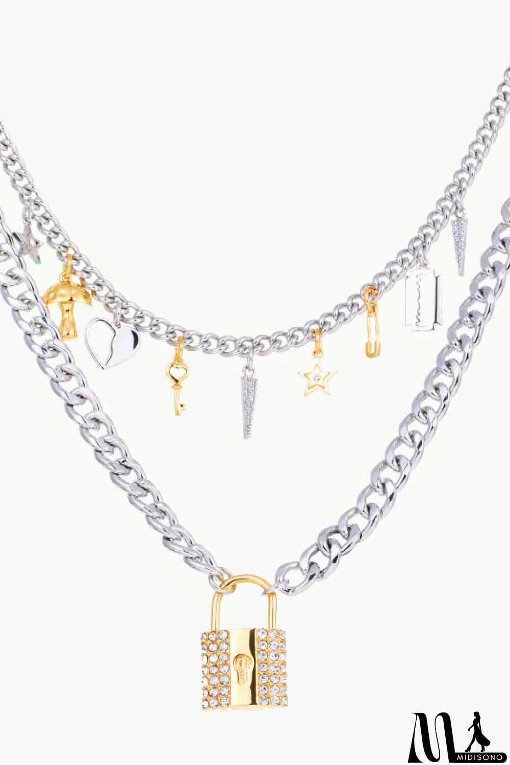 MidiSono - Lock Pendant Double-Layered Necklace