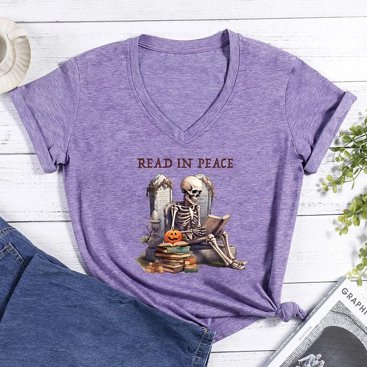 Read in peace V-neck T-shirt-0025780