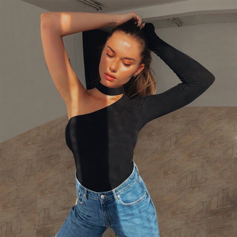 women jumpsuit bodysuit spring sexy fashion hanging clothing neck one shoulder slim slimming bottoming clothes catsuit top para