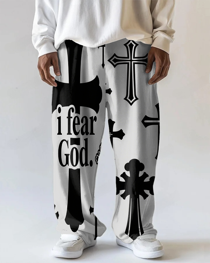 Men's Retro Cross i fear God Letter Printed Daily Casual  Big and Tall Pants