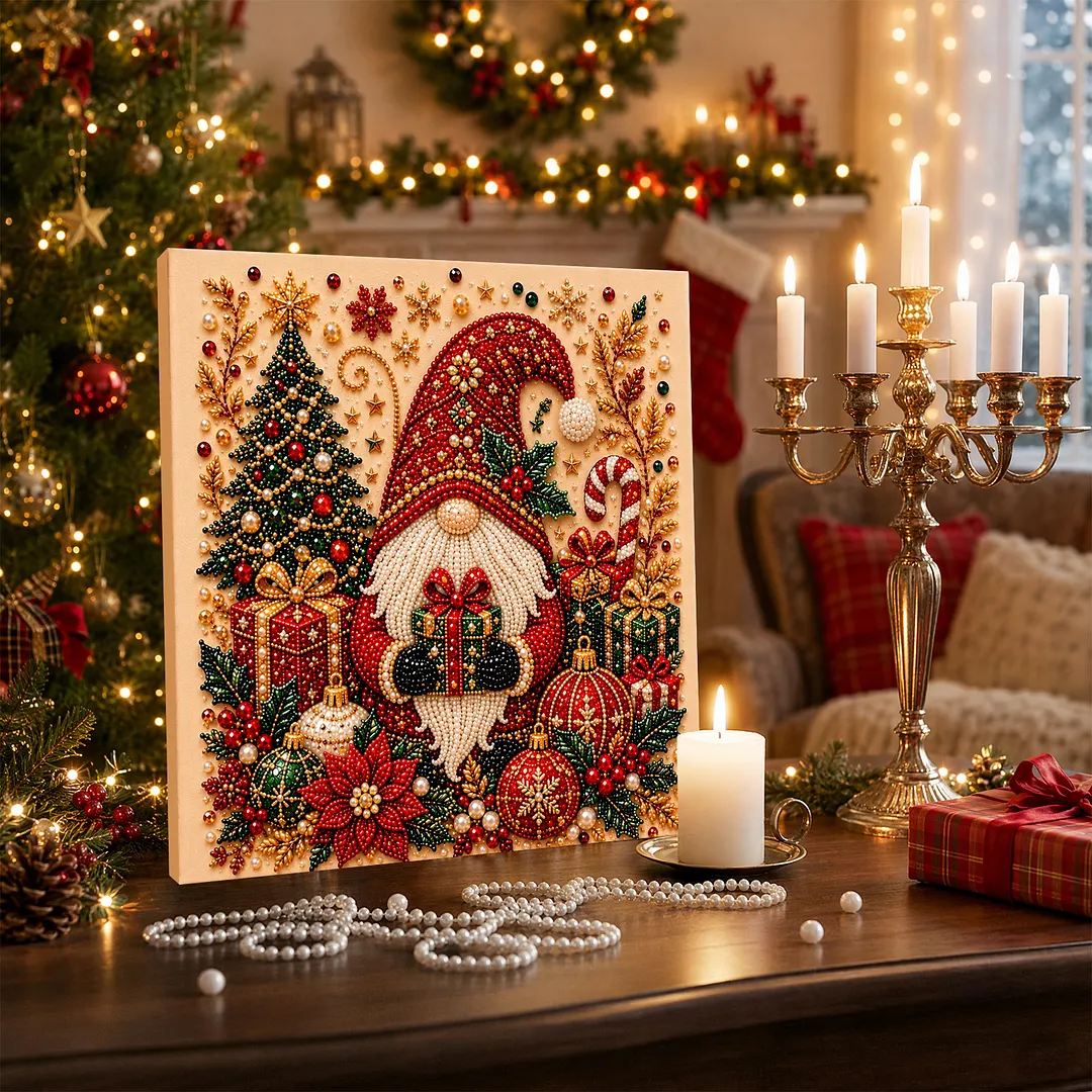 Framed Pearl Painting Kit Christmas Gnome 7.87x7.87in